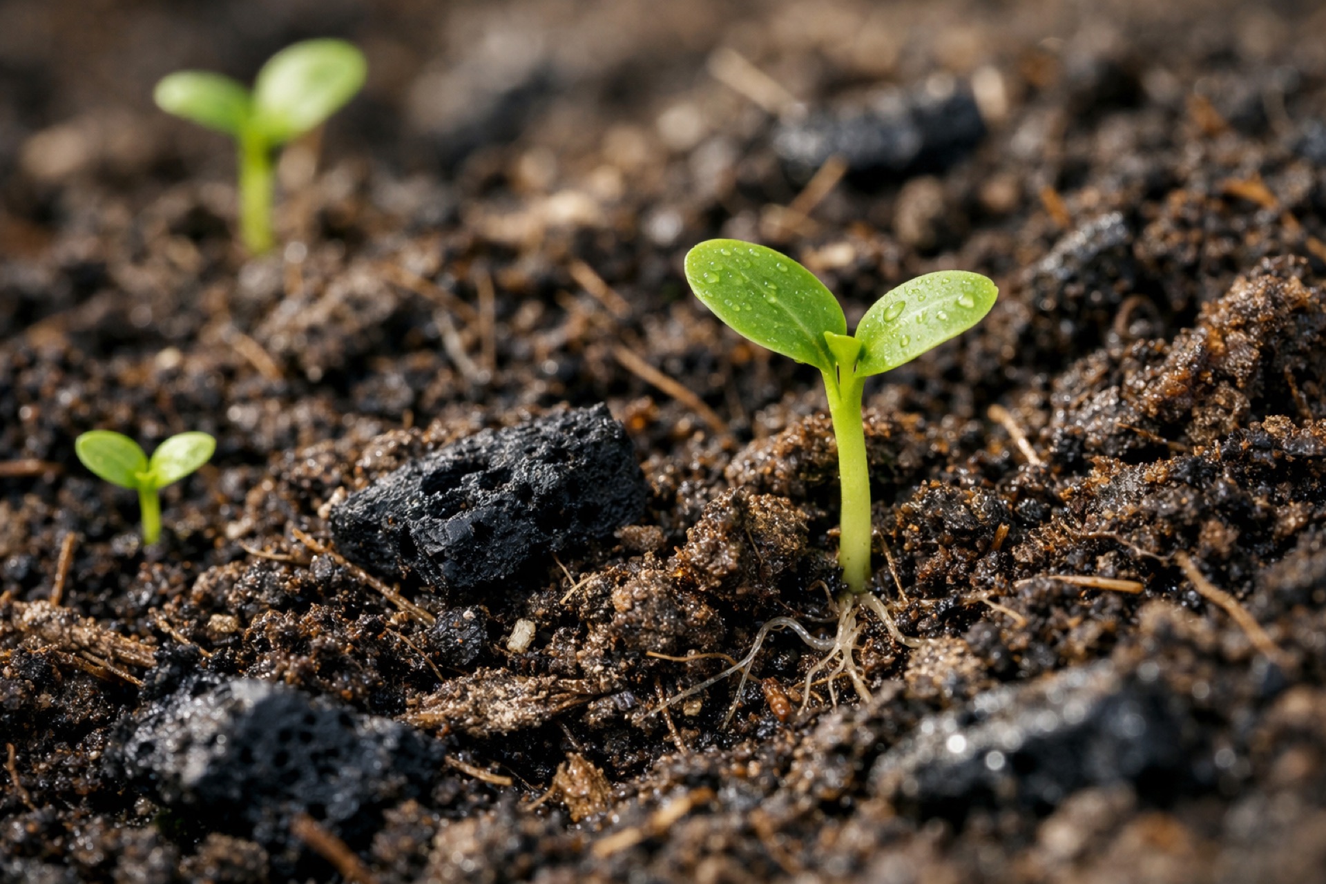 Seedlings emerging from regenerating soil